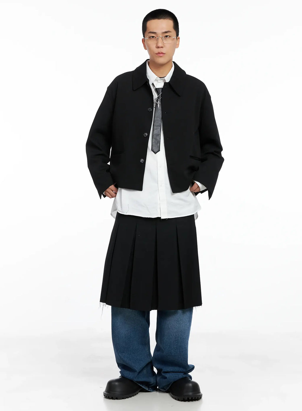 Men's Cropped Button-Up Jacket IS502