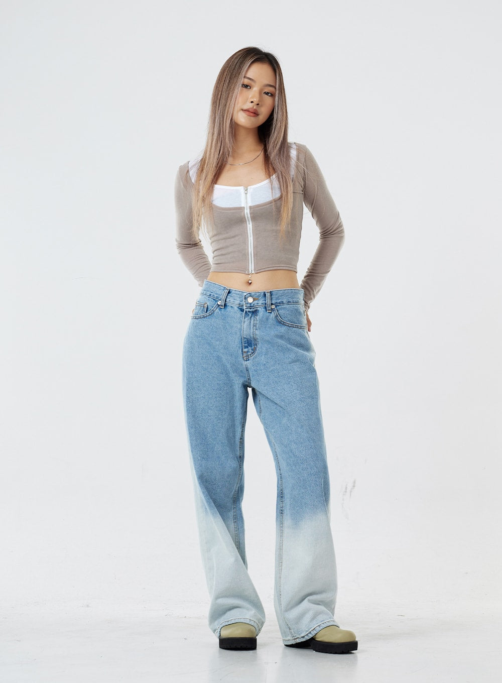 Two Tone Zip-Up Cropped Top CG31