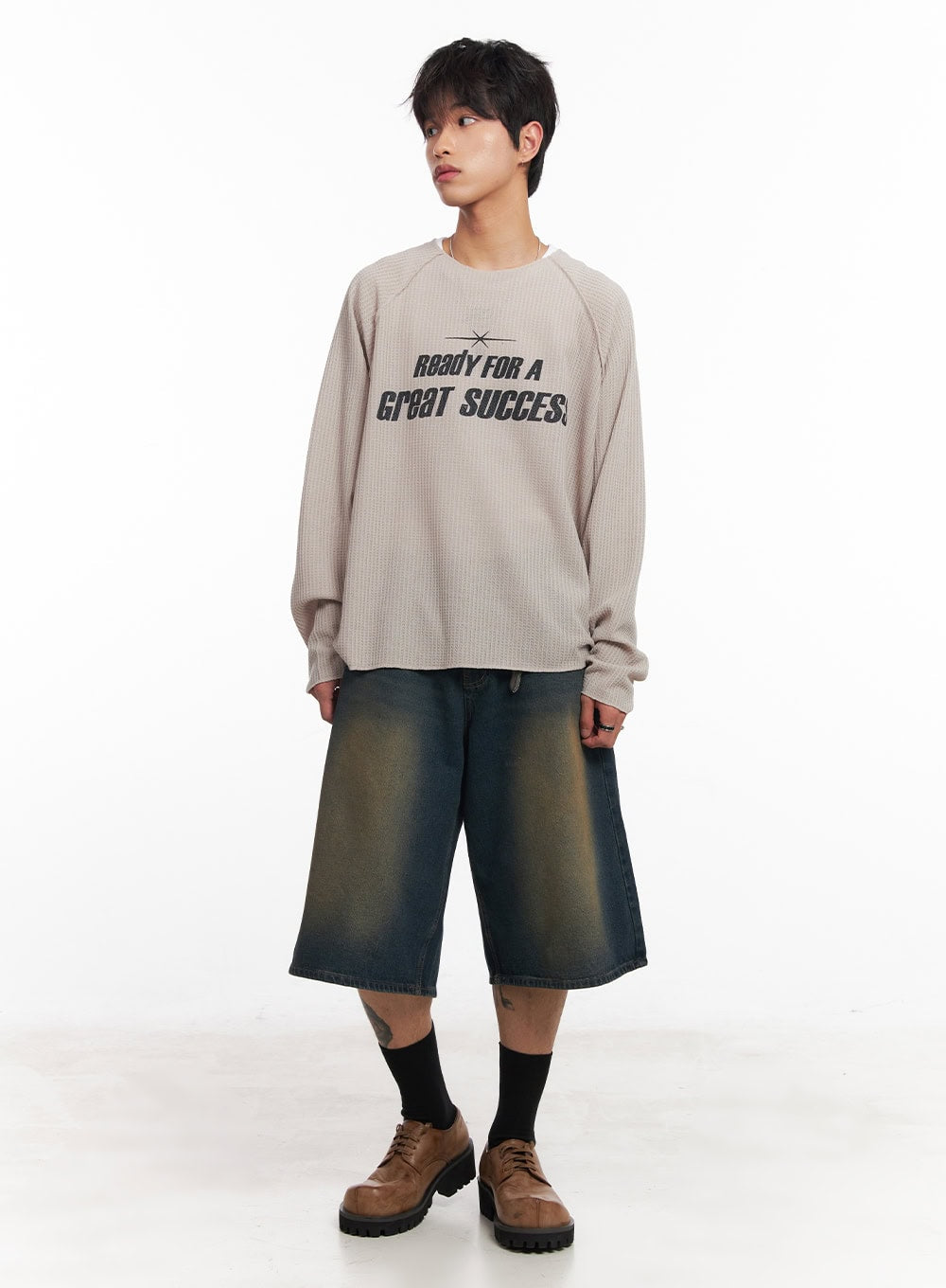 Men's Ribbed Graphic Raglan Sweatshirt IY508