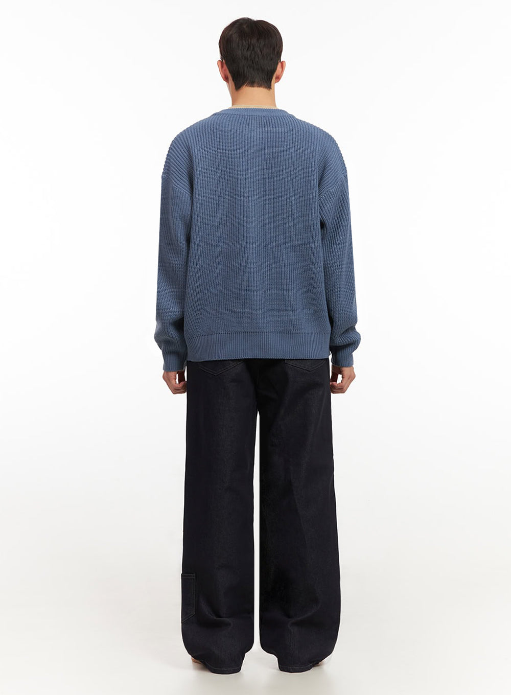 Men's Ribbed Buttoned Round-Neck Cardigan IF517