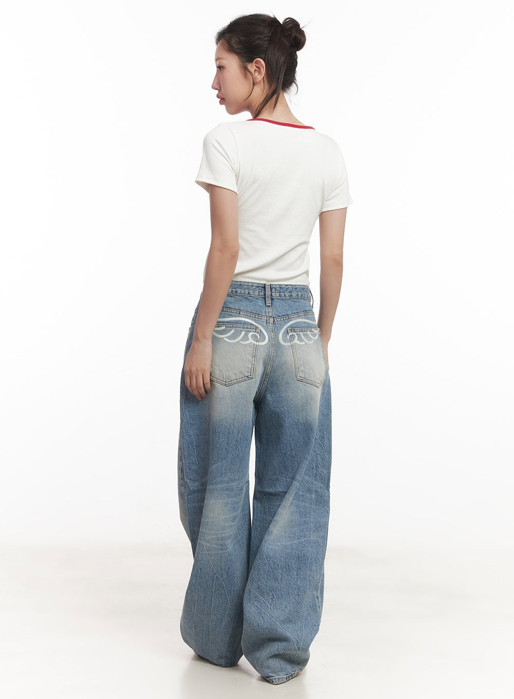 Lumira Back-Detail Washed Wide Leg Jeans CA530