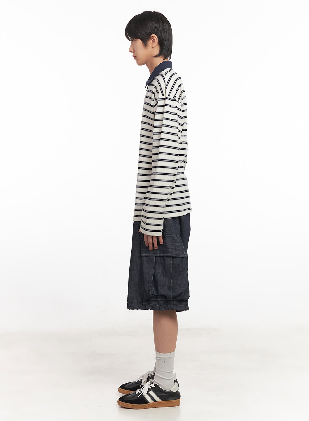 Men's Striped Long Sleeve Polo Shirt IA511