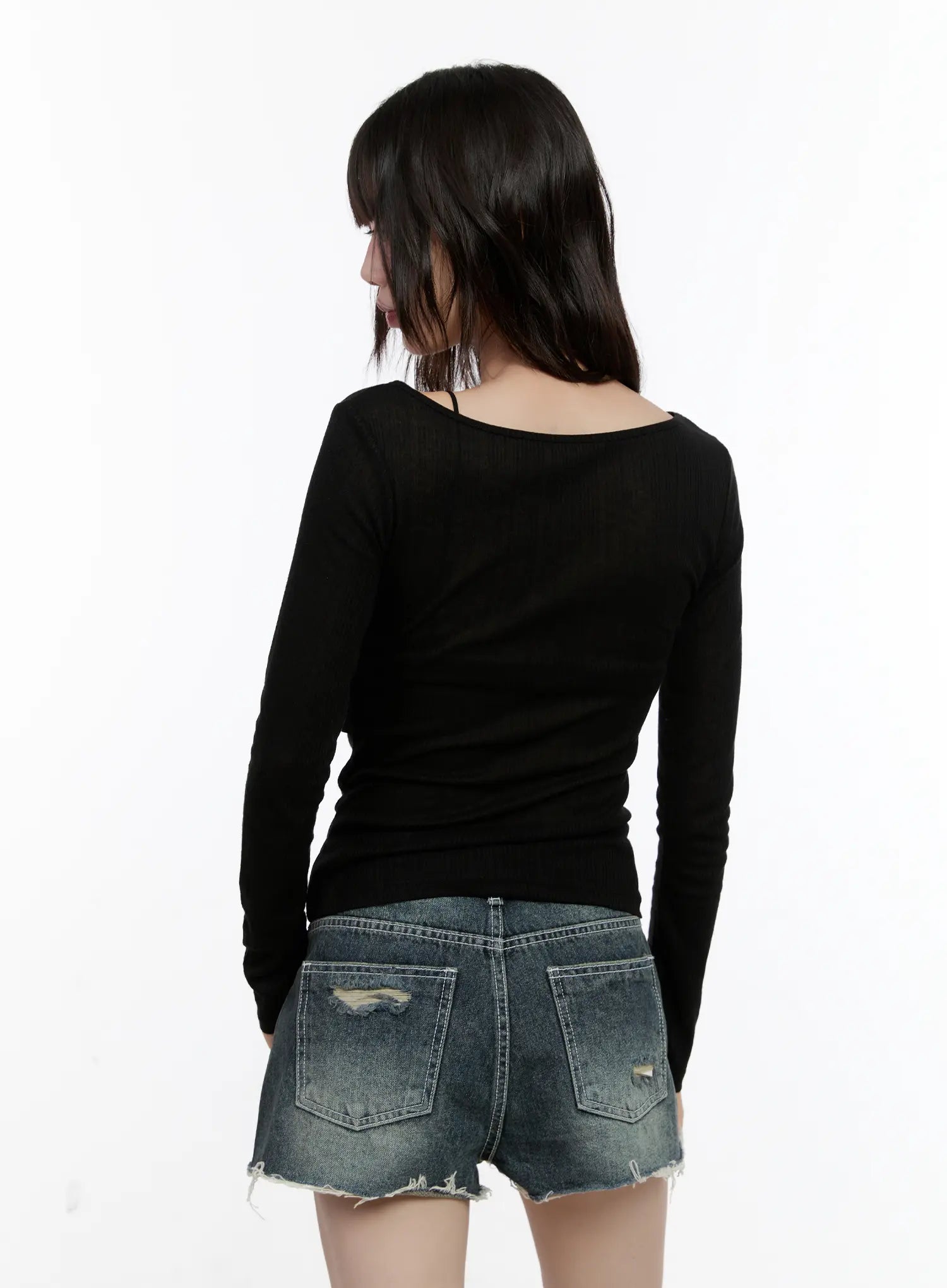 Boat-Neck Sheer Long-Sleeve Top CL507