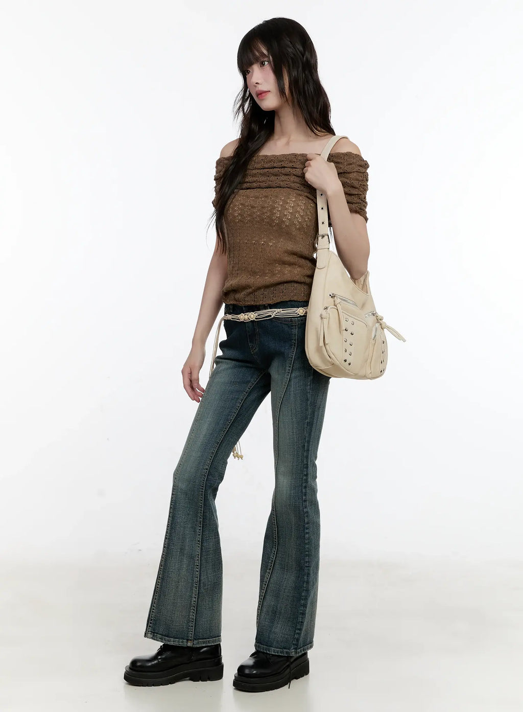 Shirred Off-Shoulder Knit Top CL504