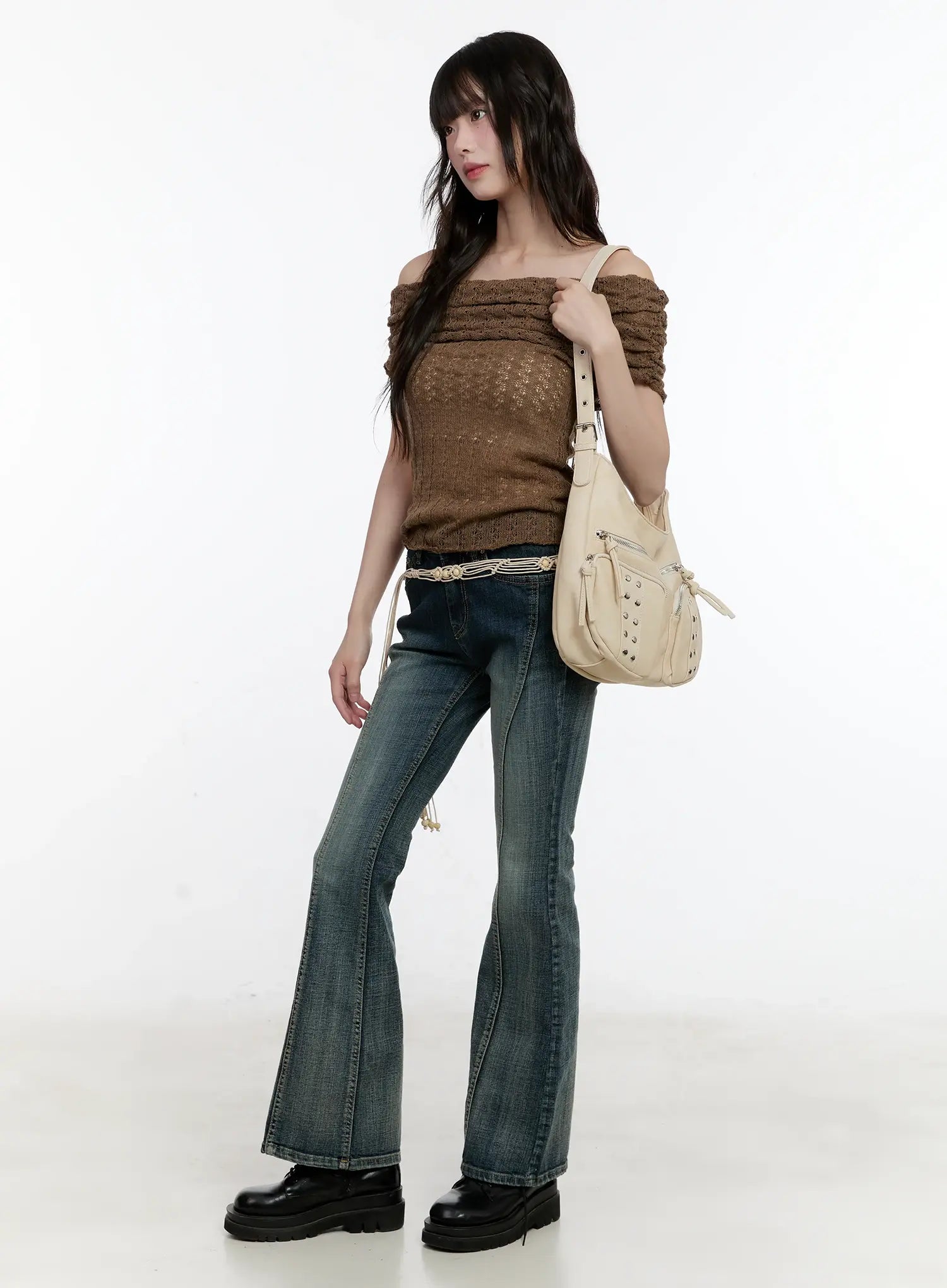 Shirred Off-Shoulder Knit Top CL504