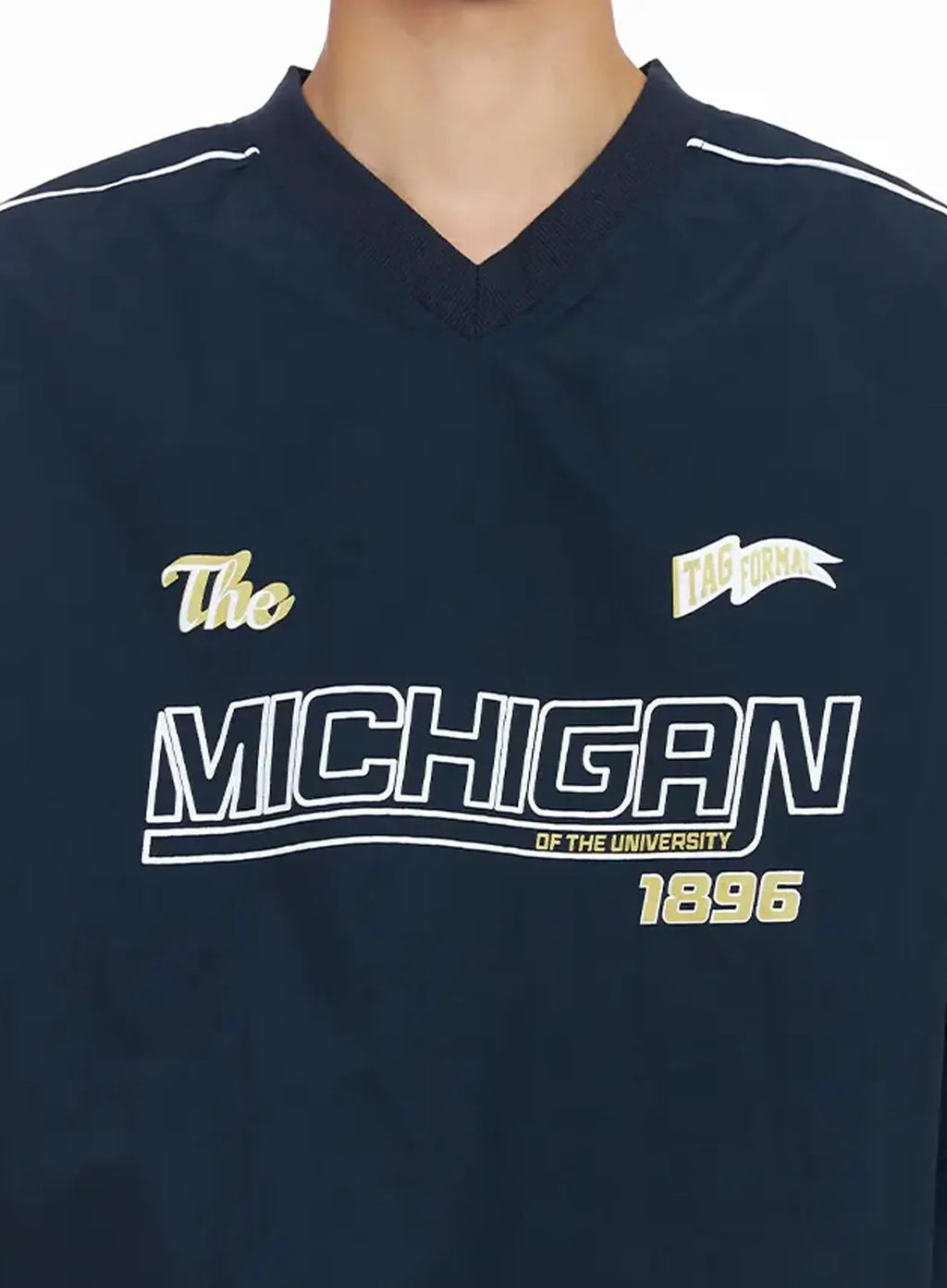 Men's V-Neck Lettering Windbreak Pullover IO517