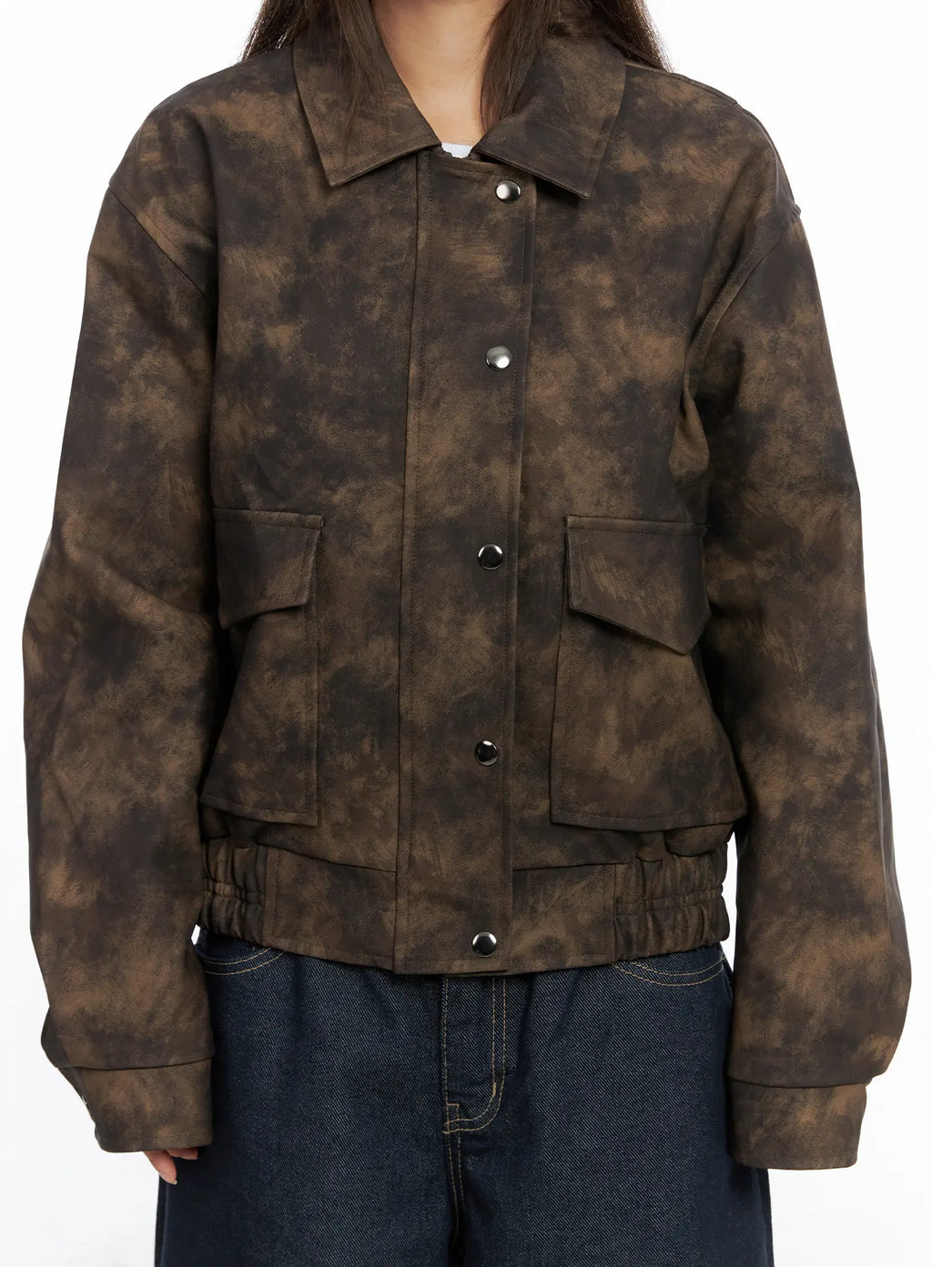 Oversized Print Leather Jacket CS505