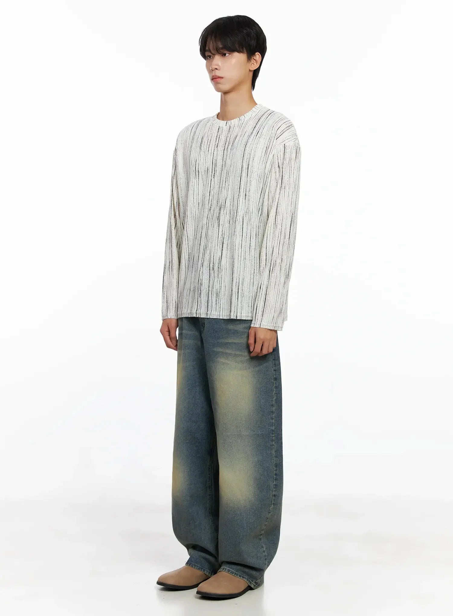 Men's Vertical Stripe Long Sleeve Shirt IO516