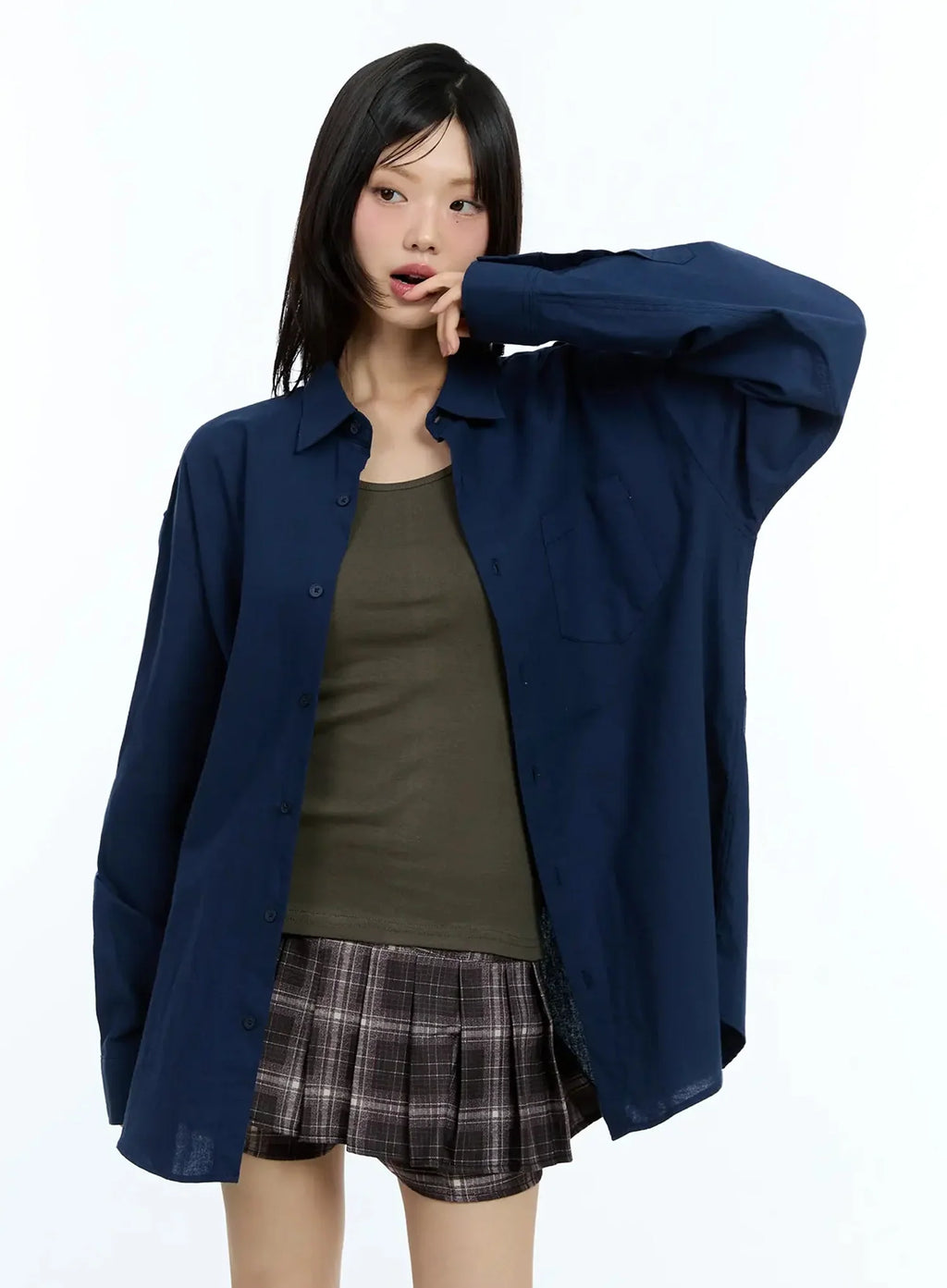 Oversized Solid Collared Shirt IU524