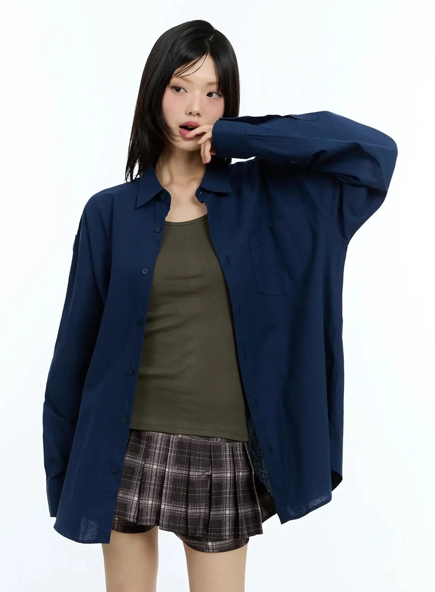 Oversized Solid Collared Shirt IU524