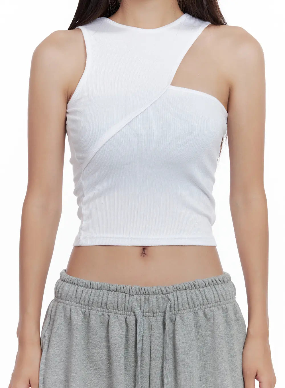 Asymmetric Ribbed Cropped Tank CL508