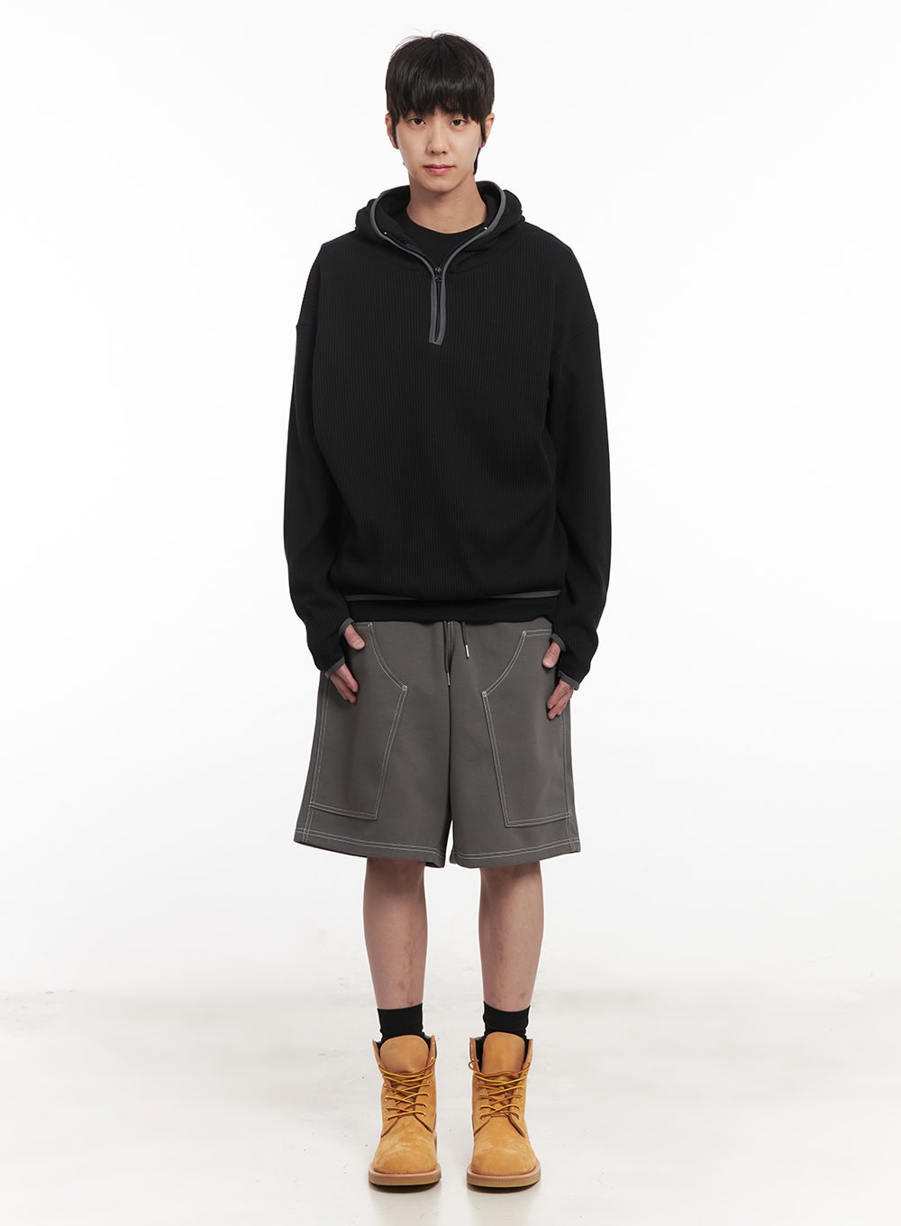 Men's Half-Zip Waffle Knit Hoodie IM519