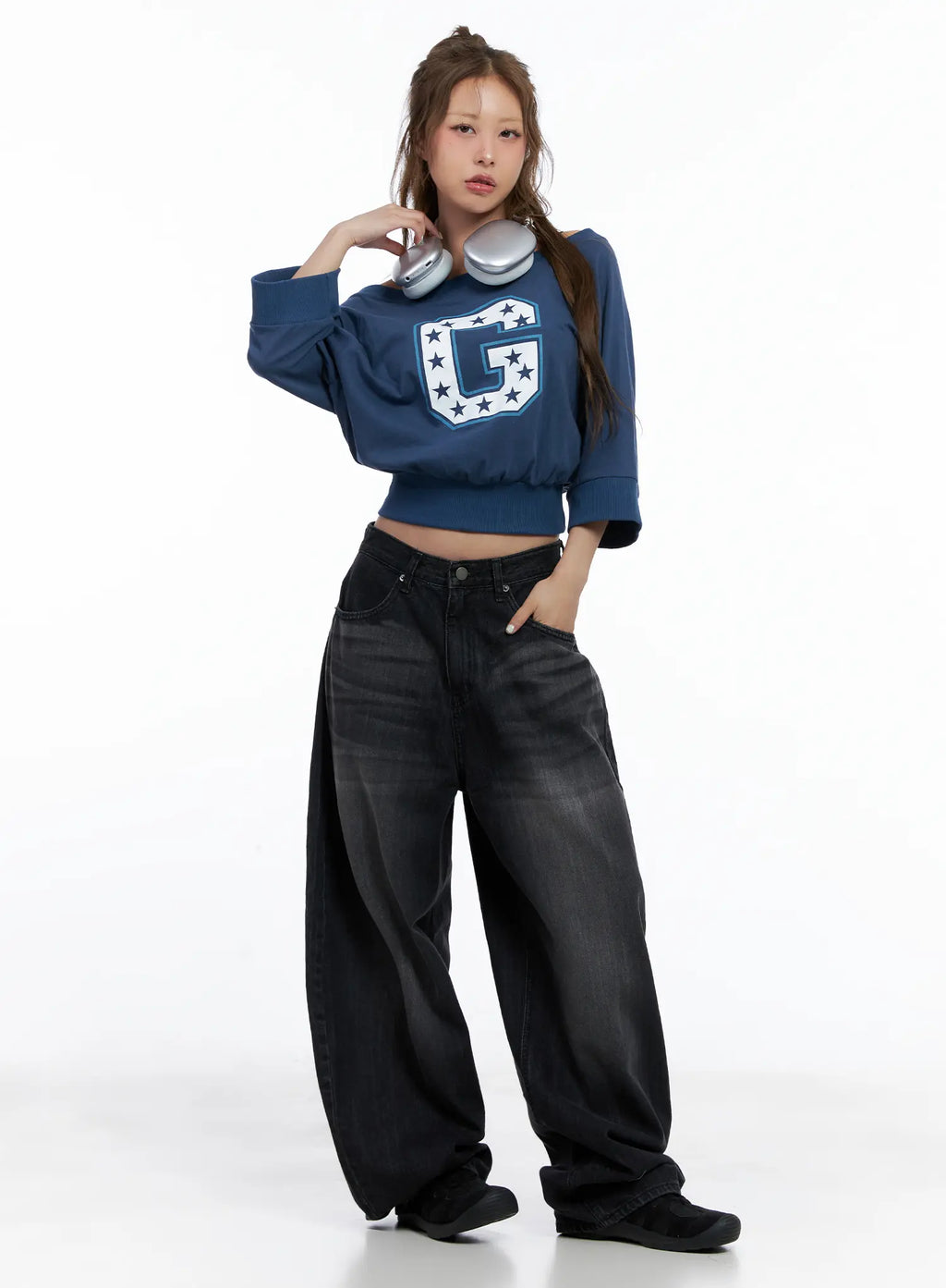 Suyeon Embroidered Baggy Denim Jeans CL510