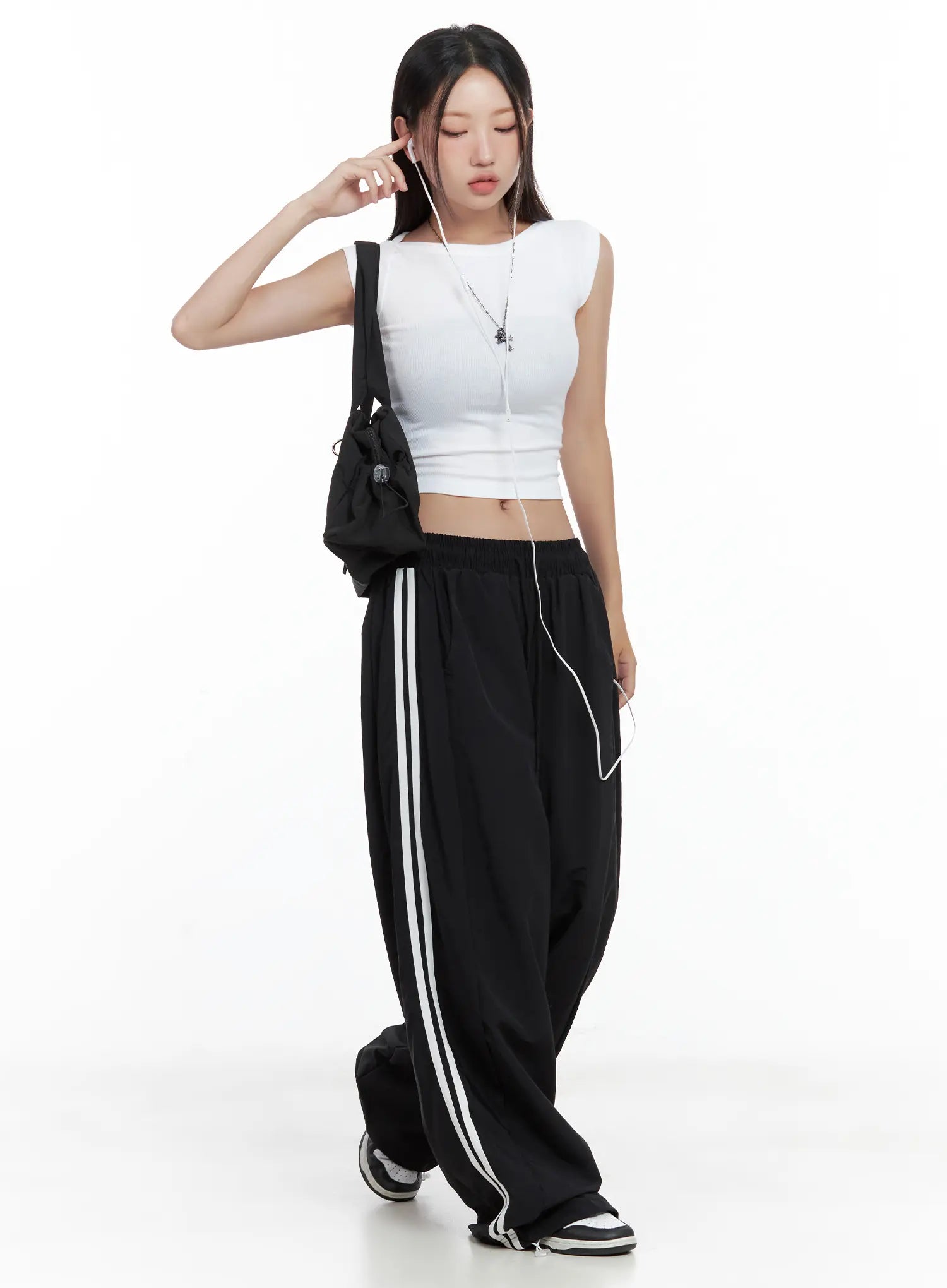 Striped Wide-Leg Nylon Track Pants CL509