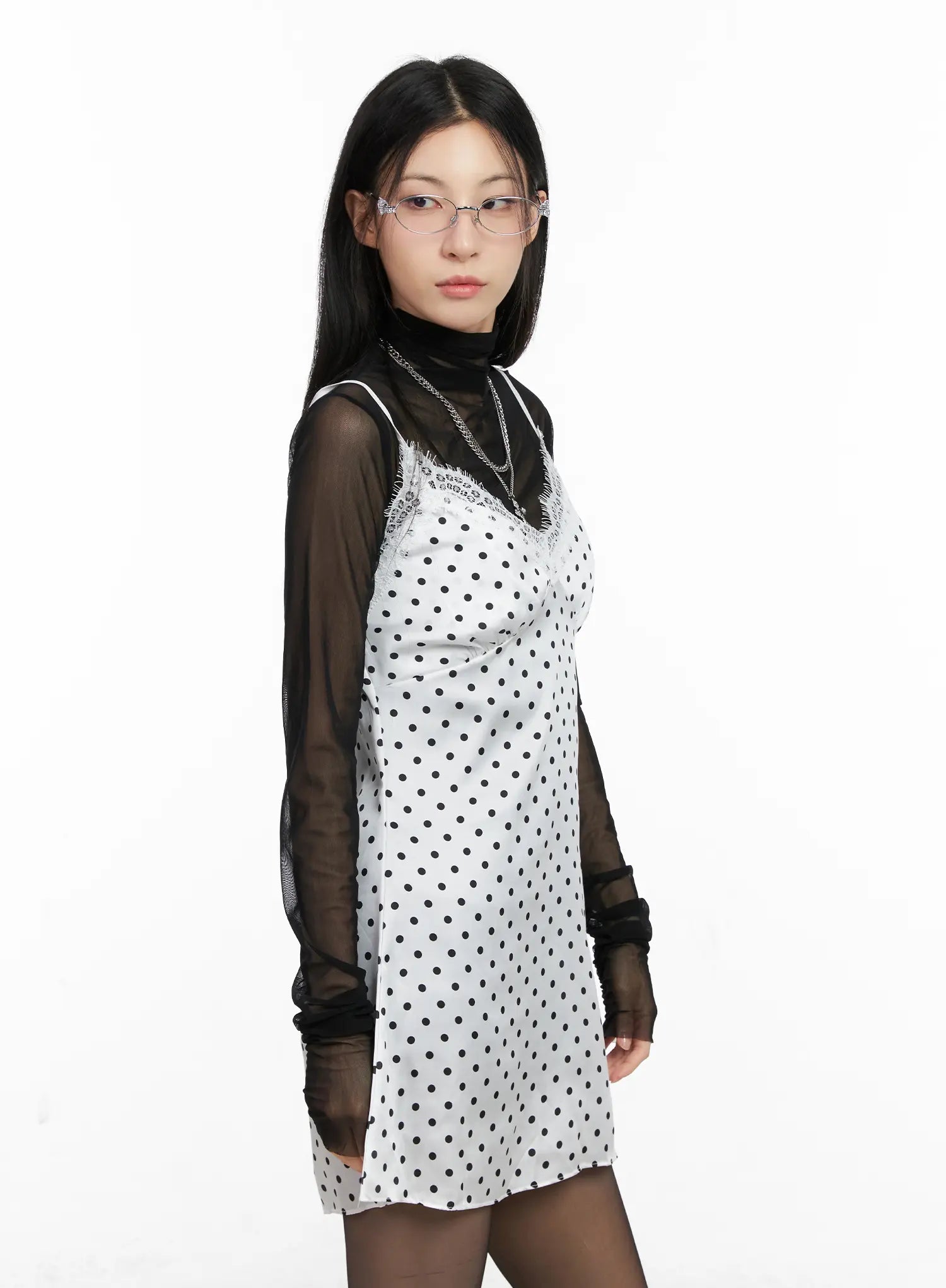 Polka Dot Satin Lace Mini Dress CG525