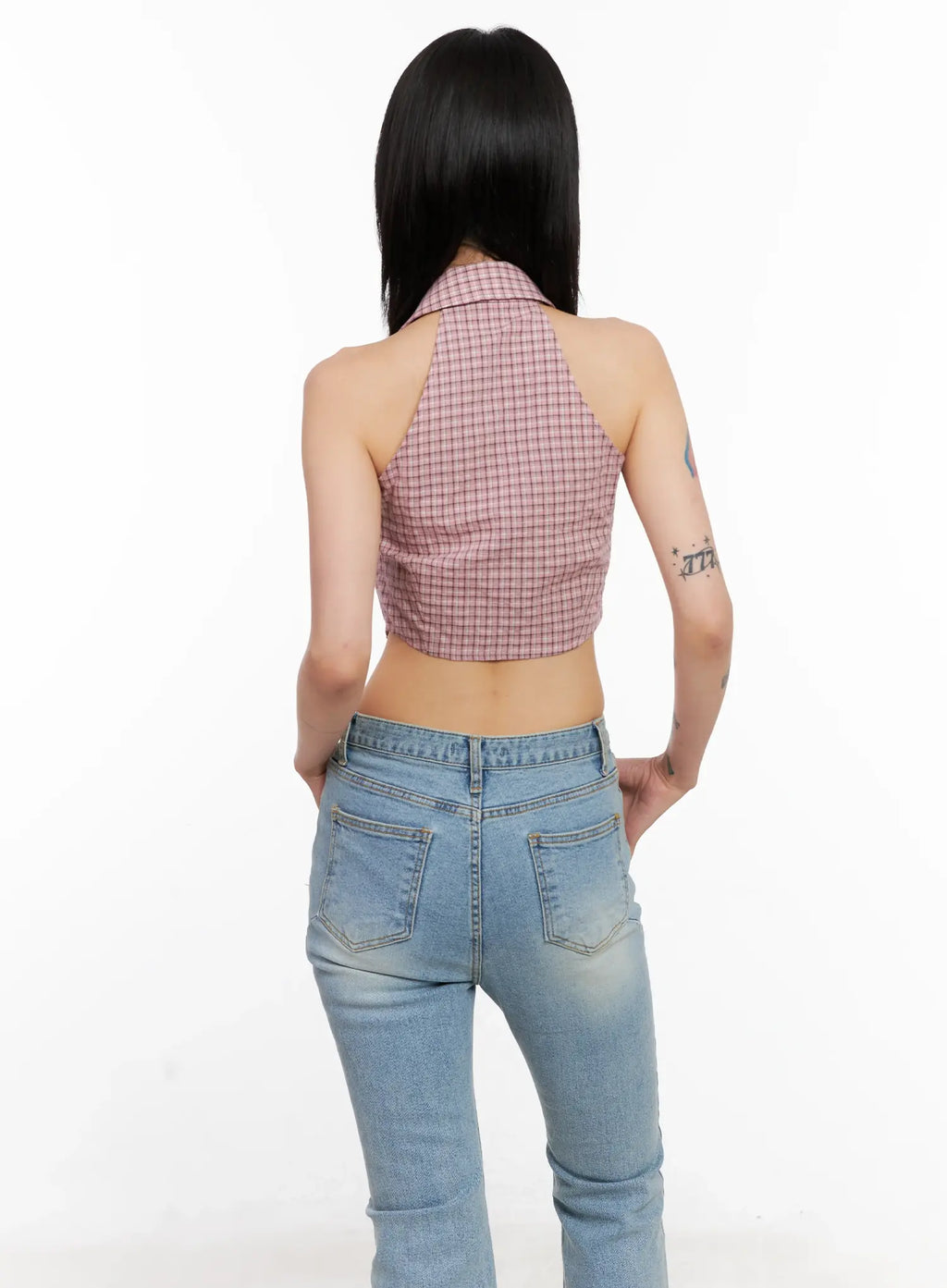 Gingham Sleeveless Halter Top CL525