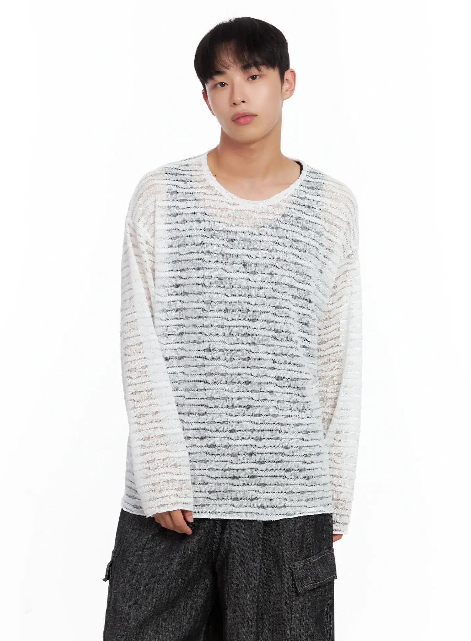 Men's Striped Knit Long-Sleeve Top IL516