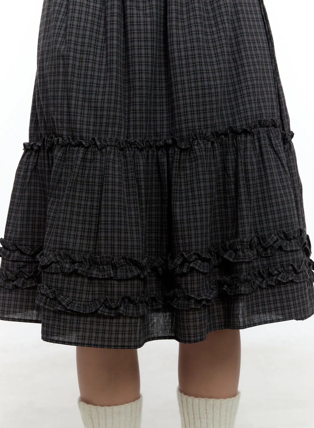 Gingham Ruffle Layered Midi Skirt CS517