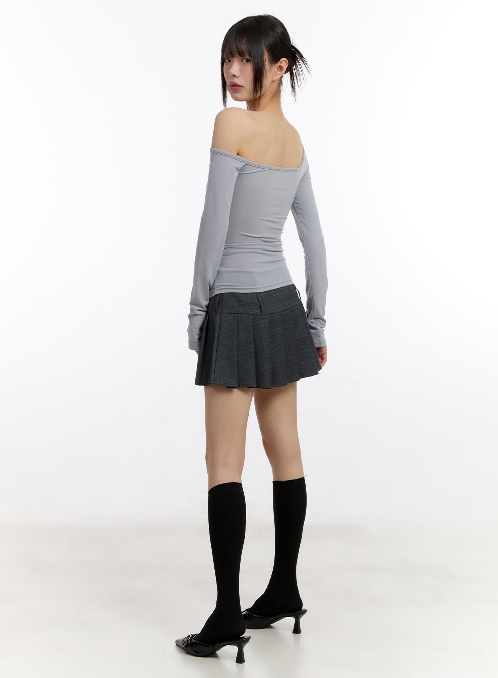 Shirred One-Shoulder Long-Sleeve Top CA508