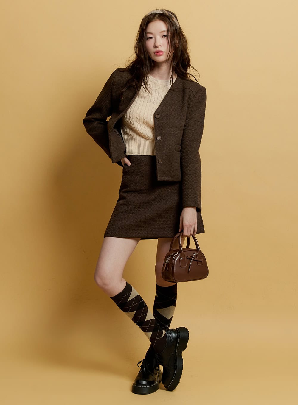 Classic Tweed Collarless Buttoned Jacket CF504