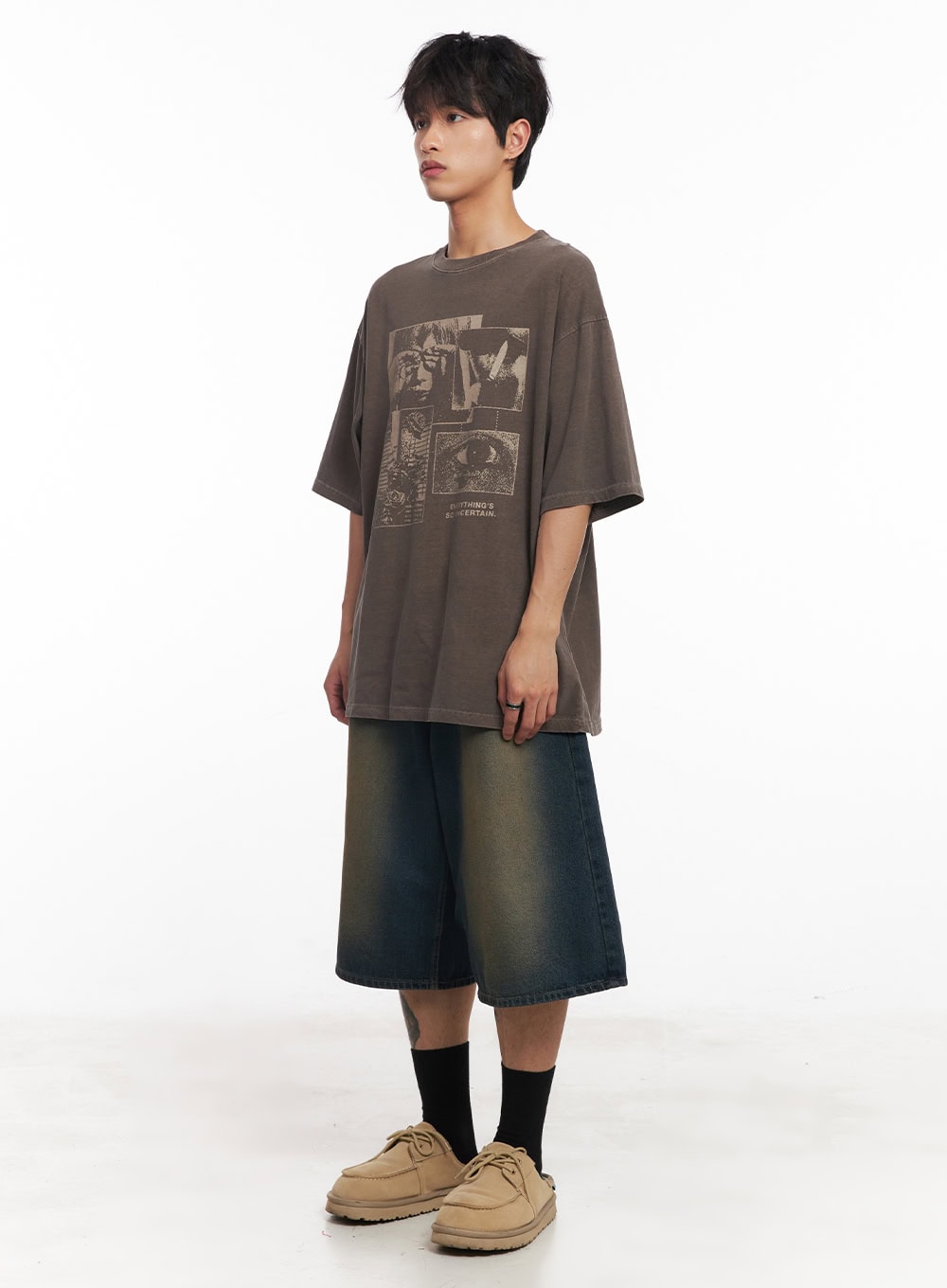 Men's Washed Relaxed-Fit Jorts (Dark blue) IY508