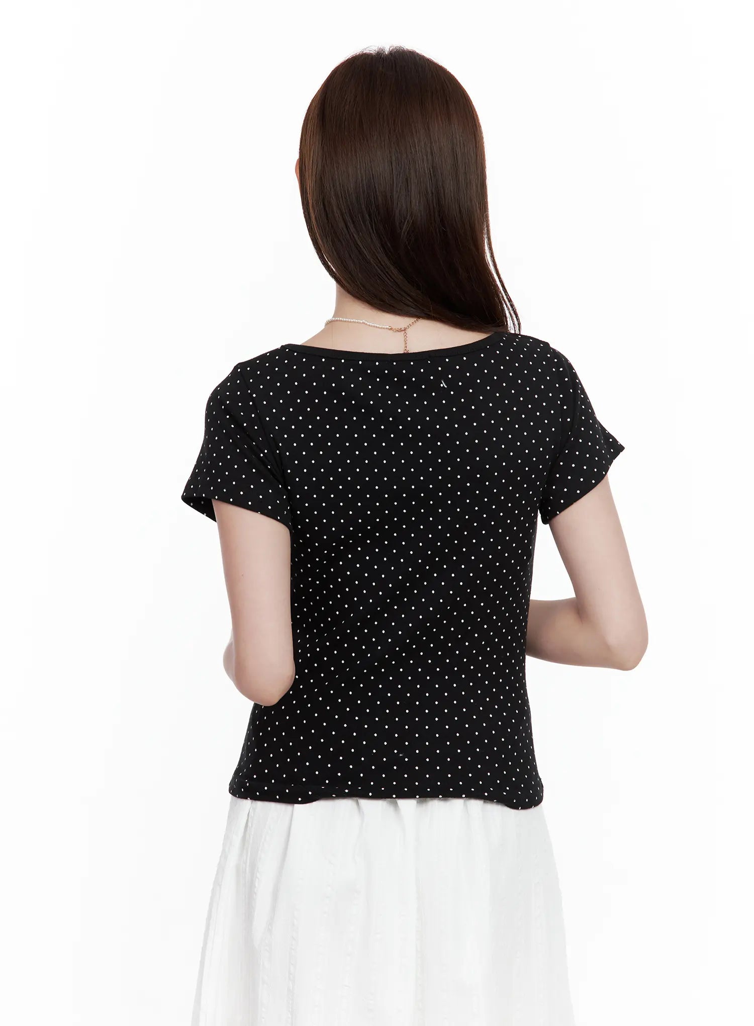Polka Dot Shirred V-Neck Top CL502