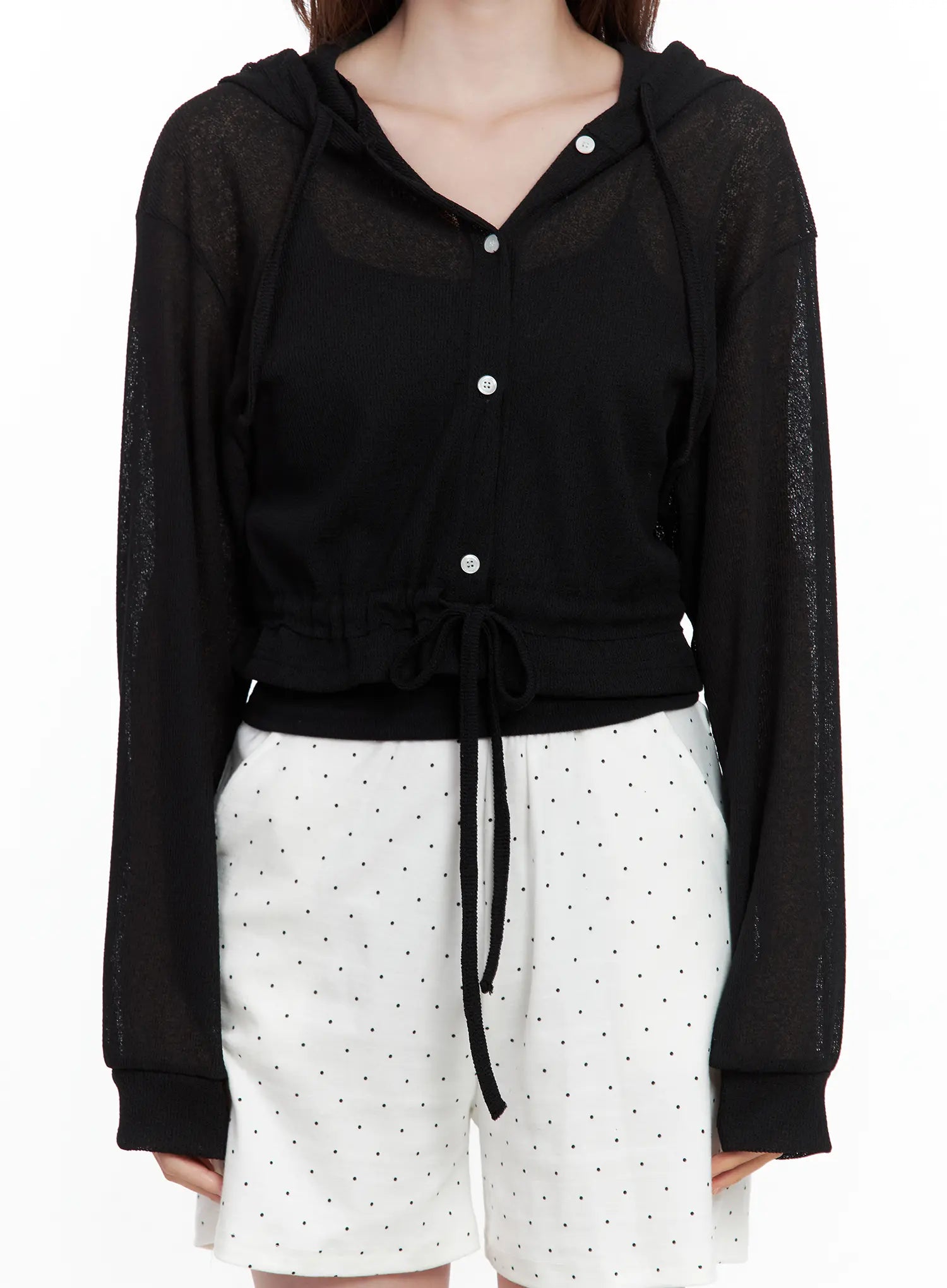 Mesh Button-Up Hoodie Cardigan CL502