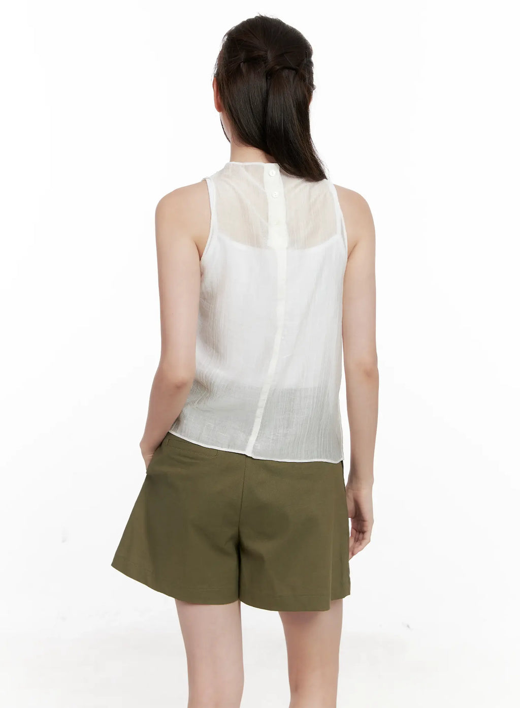 Draped Button Sleeveless Blouse CL523