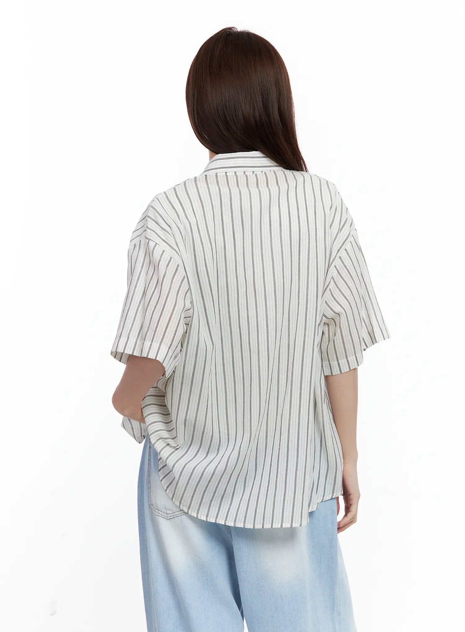 Casual Striped Short-Sleeve Button-Up Shirt CL502