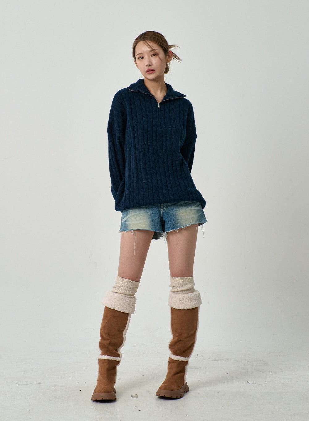 Twist Pattern Zip-Up Knit Unisex CD12