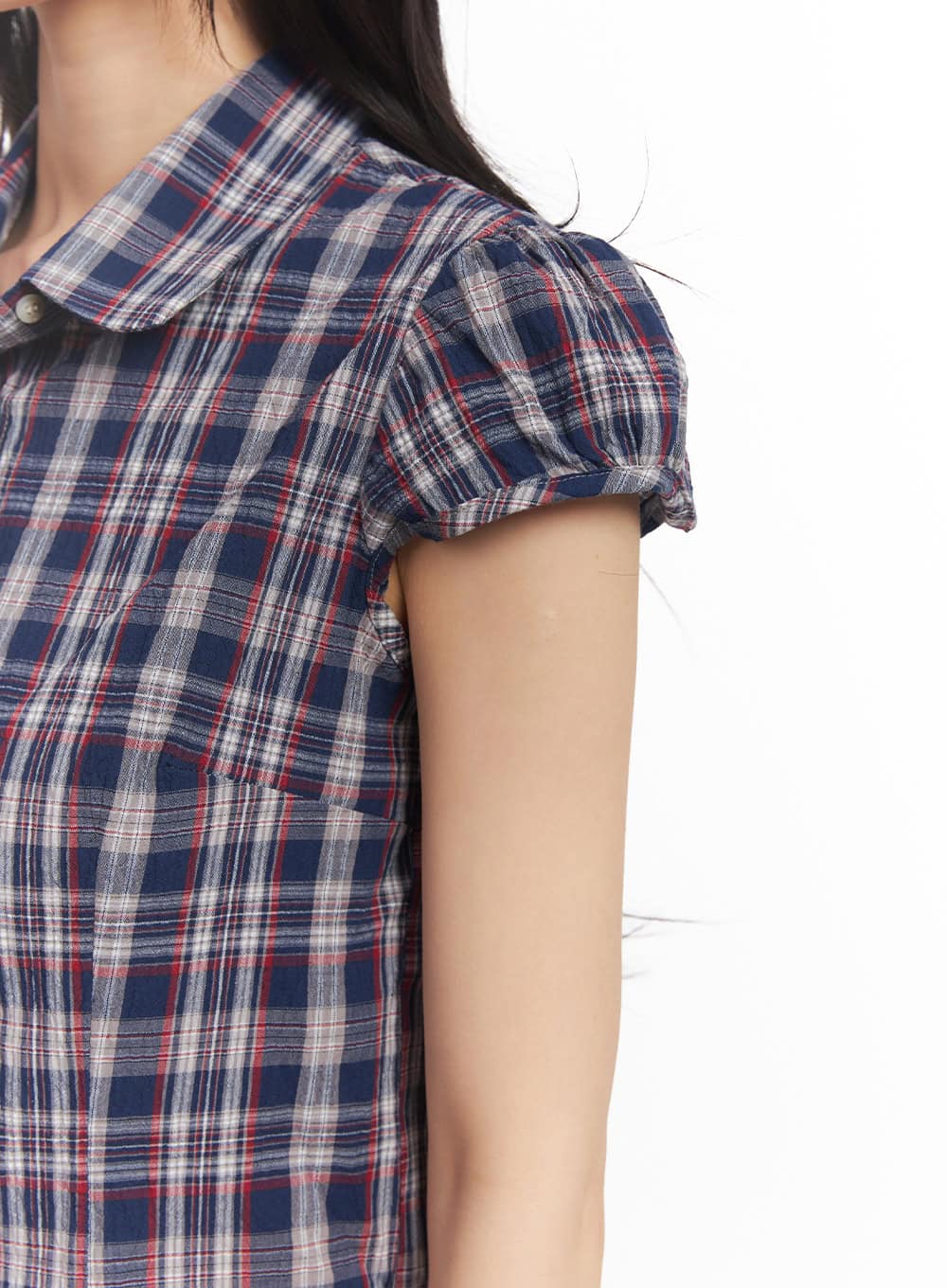 Plaid Puff Sleeve Cropped Shirt CA523