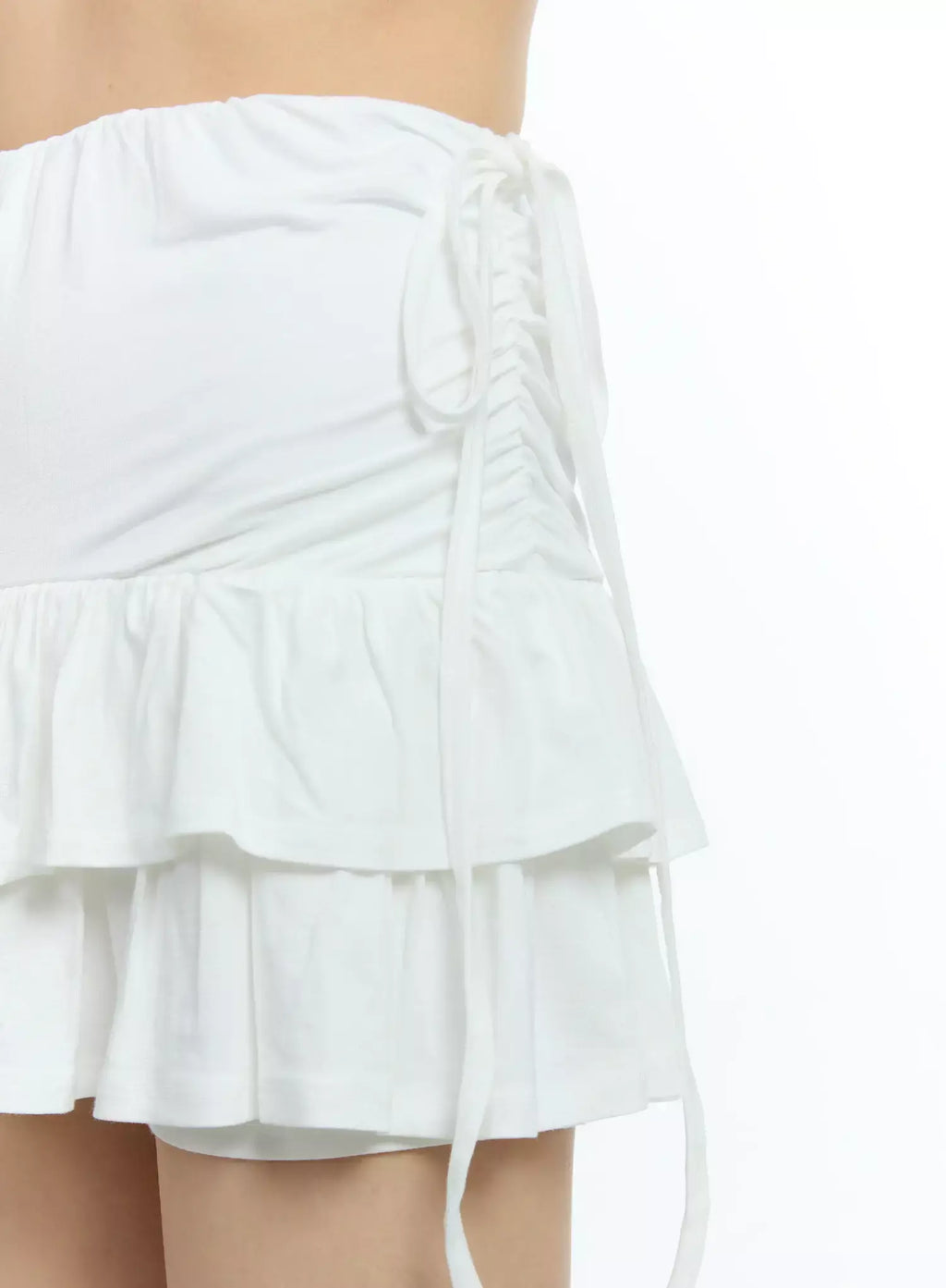 Ruffle Shirred Ribbon Mini Skirt IU524