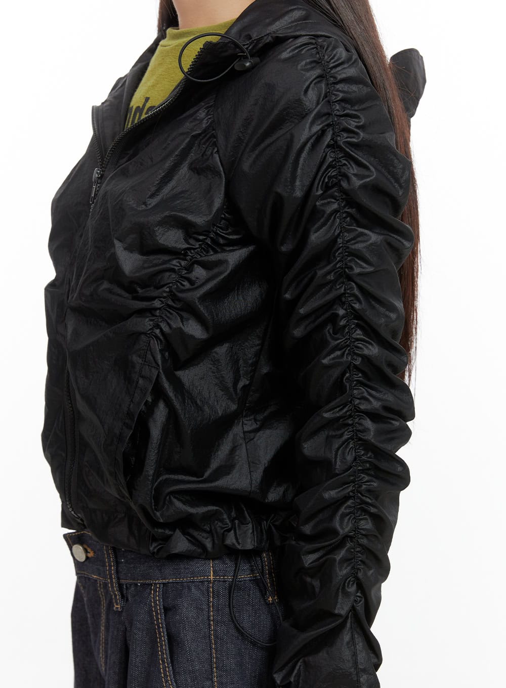 Shirred Hooded Nylon Crop Jacket CO402
