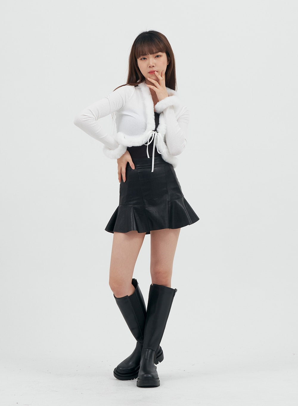 Faux Leather Flared Mini Skirt