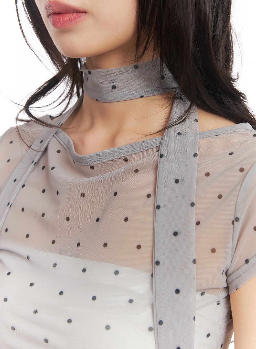 Sheer Polkadot Crop Top with Scarf CA522