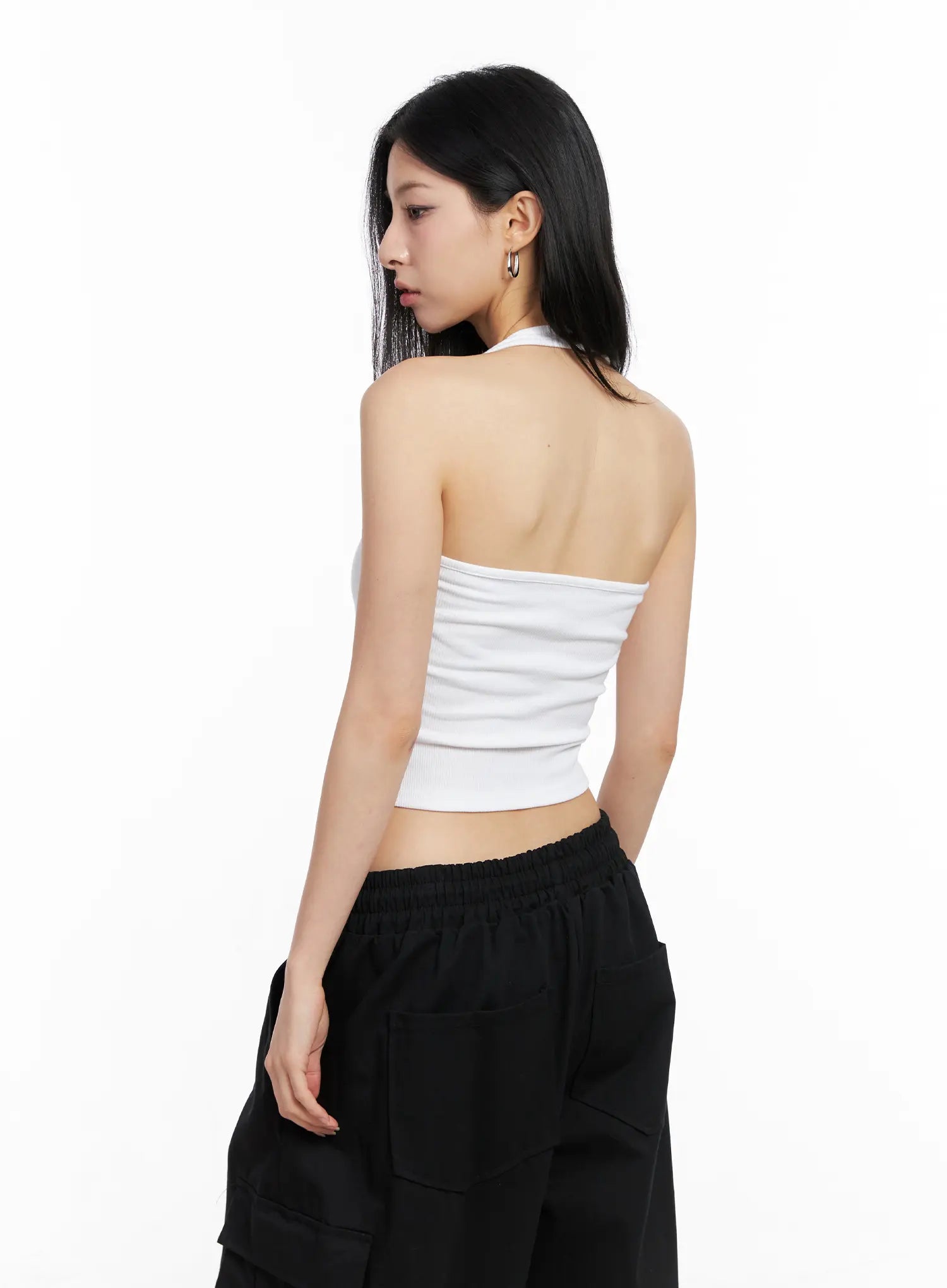 Ribbed Halter Crop Tank Top CC1109