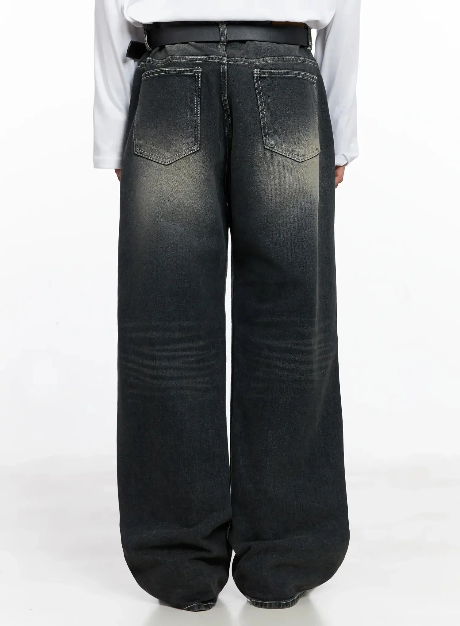 Men's Smoky Faded Wide Denim Jeans IO517