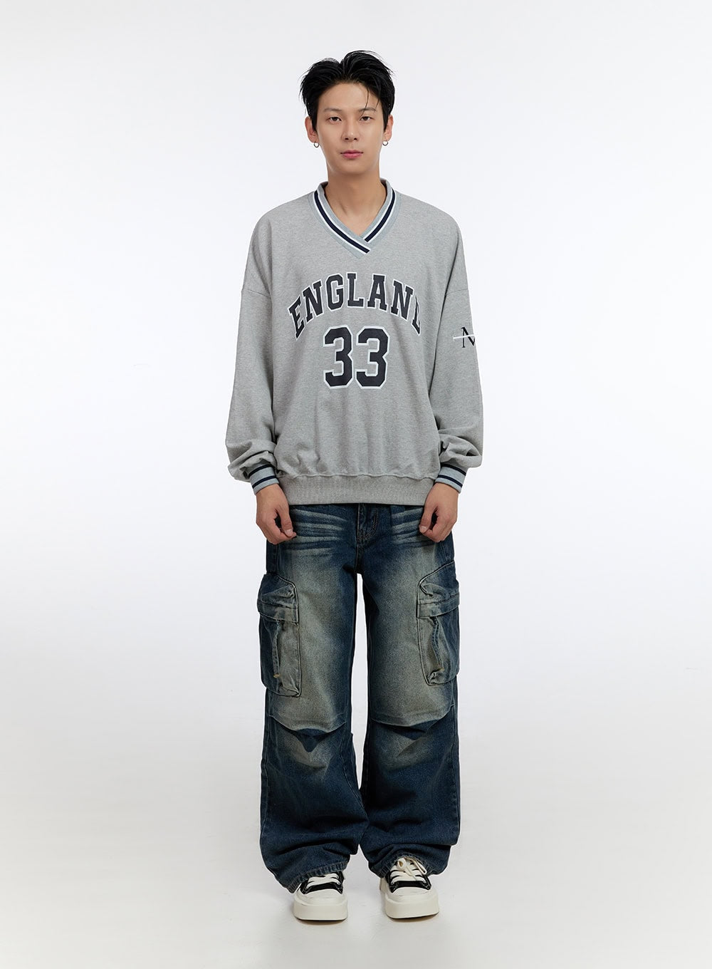 Men's Jersey Print V-Neck Sweatshirt IO428