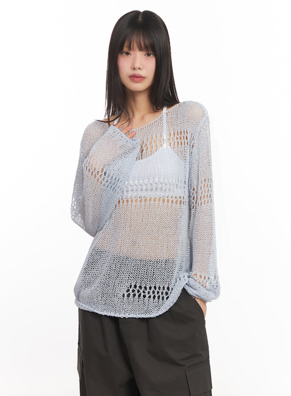 Mesh Patterned Knit Top IA521