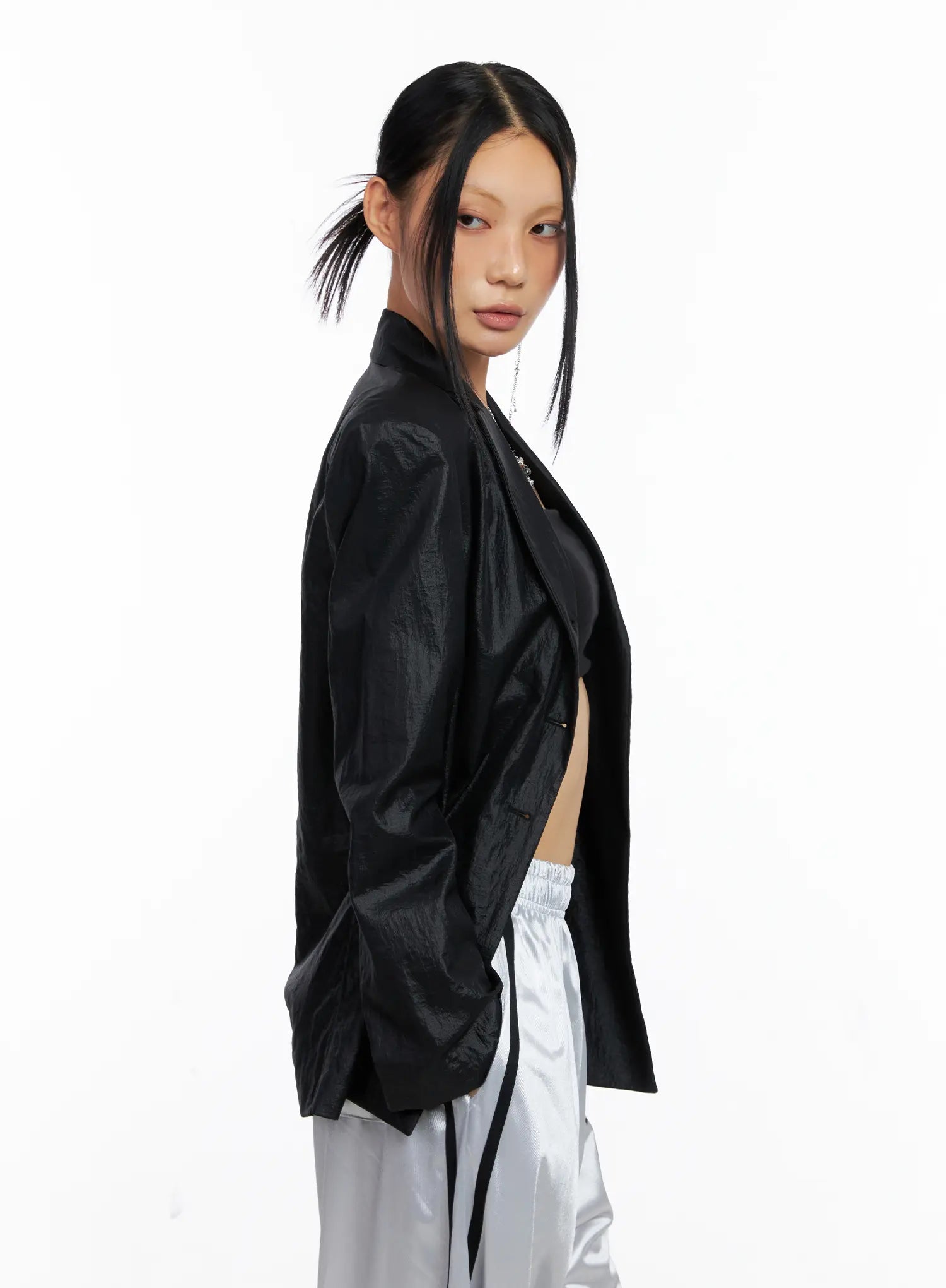 Black Nylon Slim Fit Jacket CS511