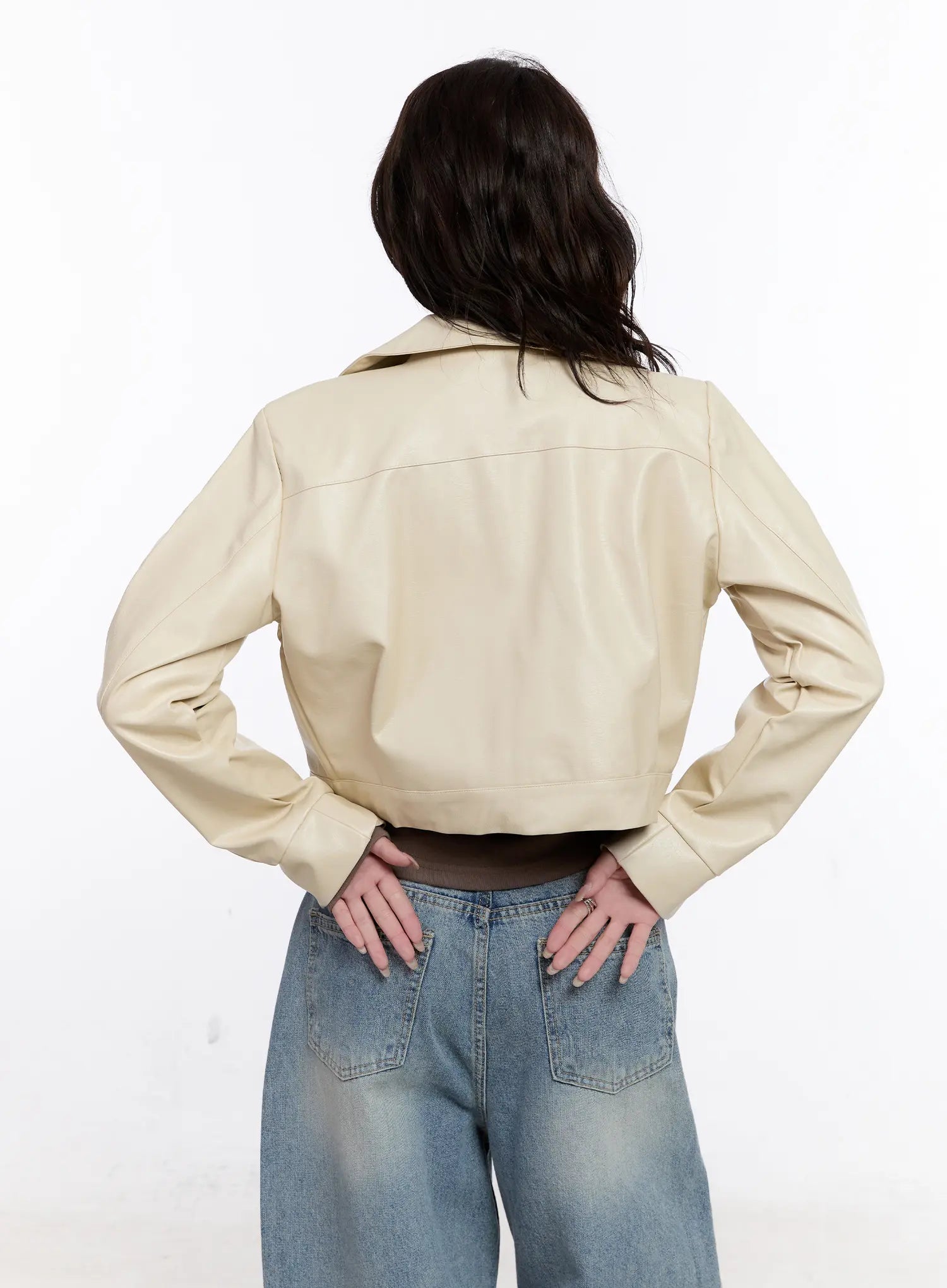 Faux Leather Cropped Zip-Up Jacket CS530