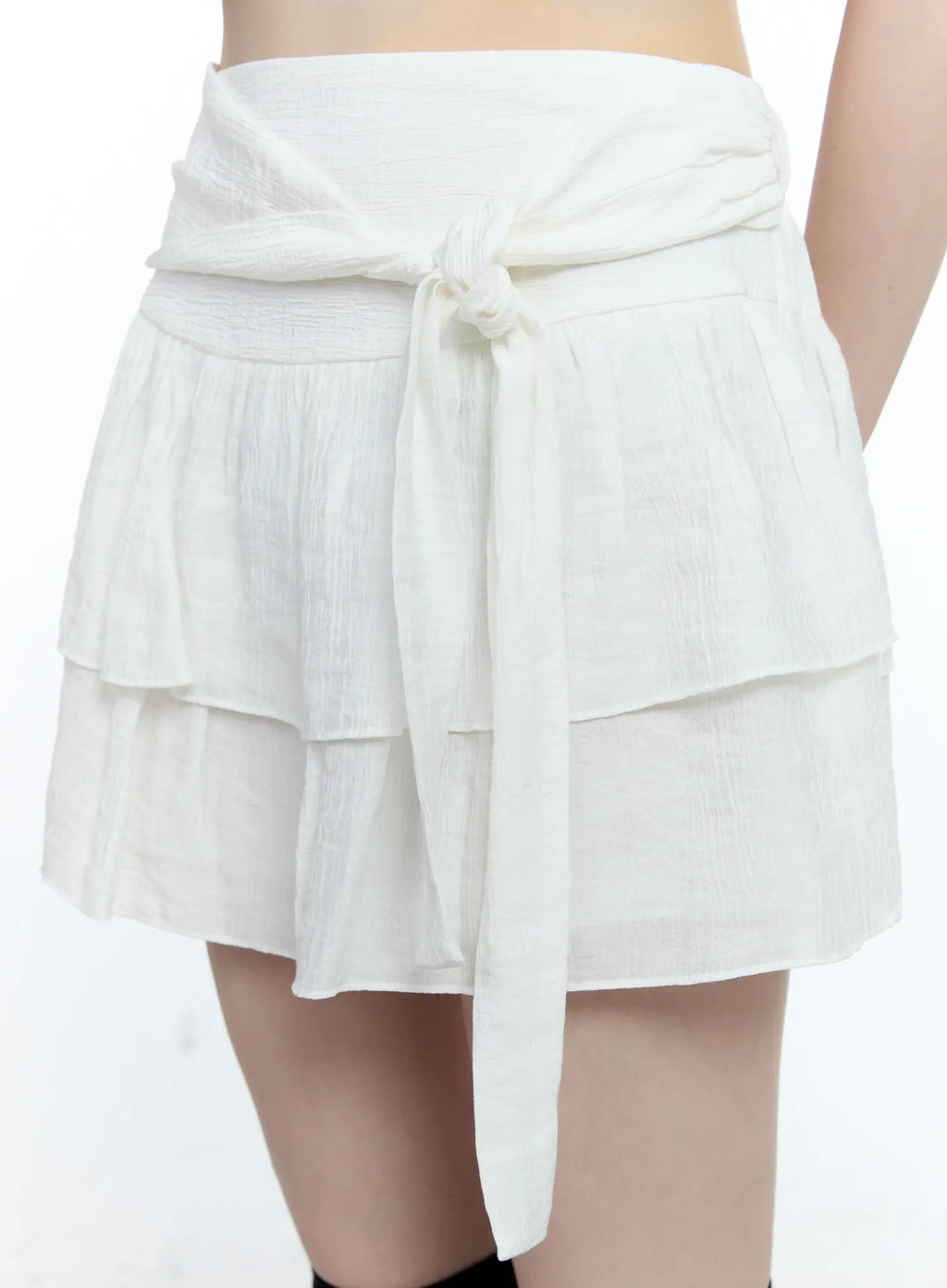 Ribbon-Tie Tiered Mini Skirt CG511