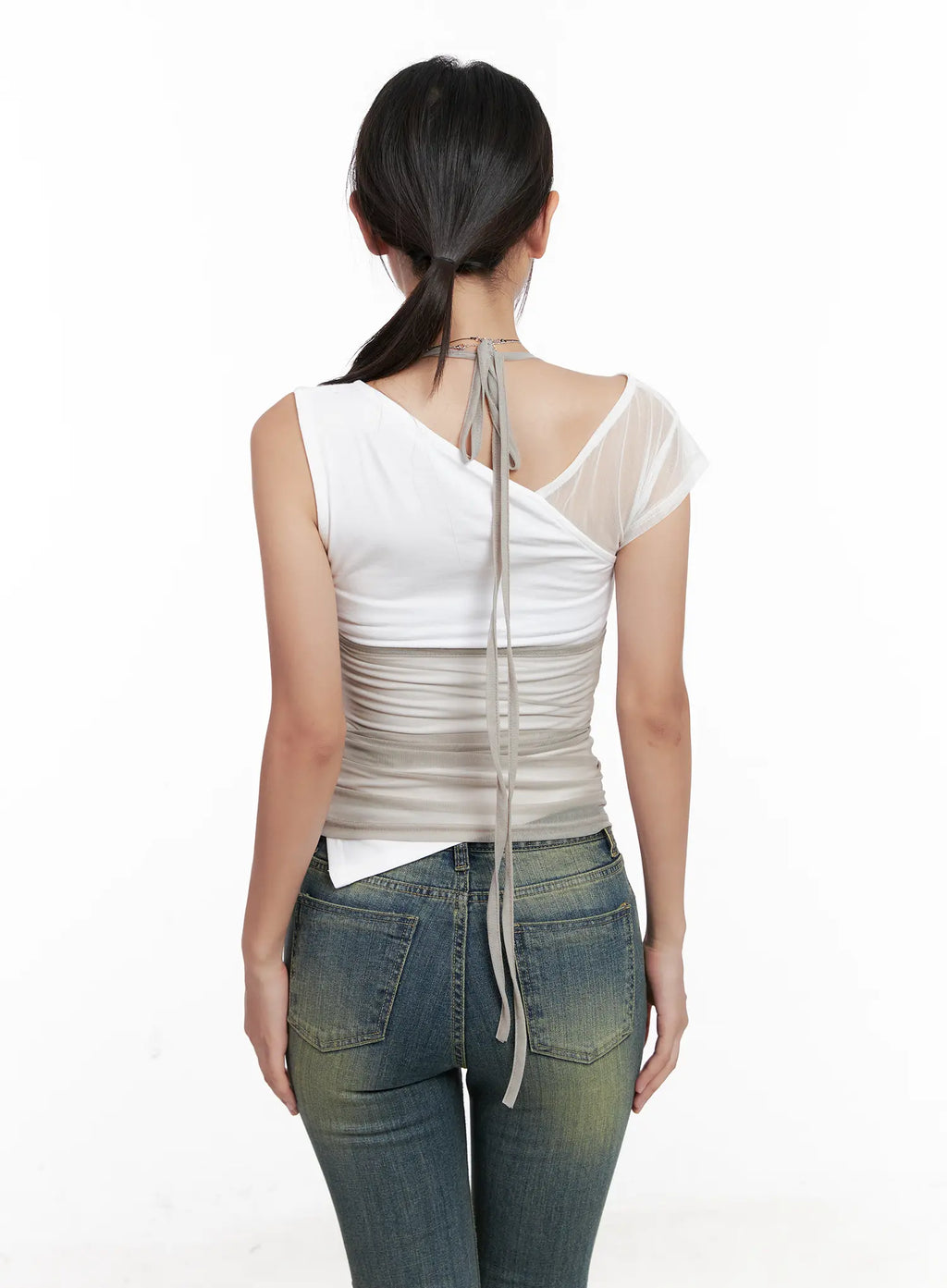 Mesh Draped Halter Tank CL518