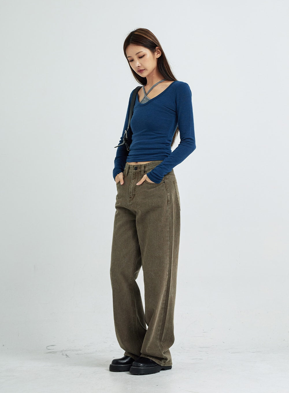 Caroline Long Sleeve Strip Top Set CS07