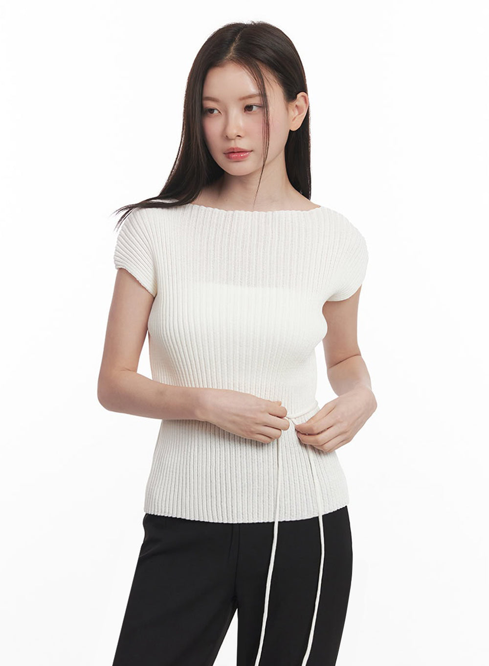 Ribbed String Knit Top IY508