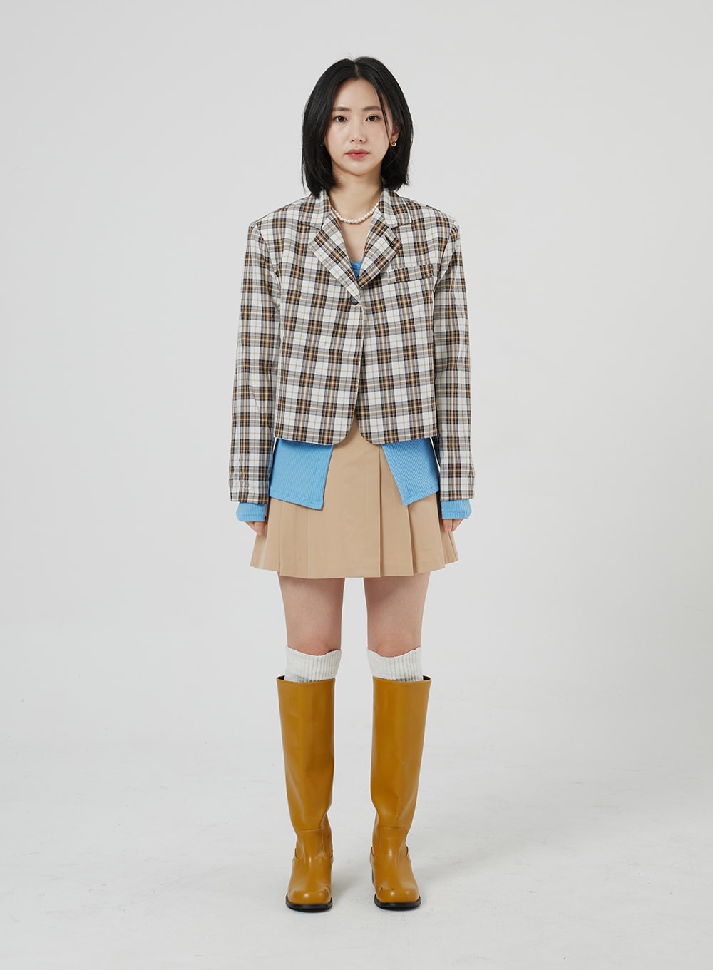 Check Pattern Crop Blazer OF310