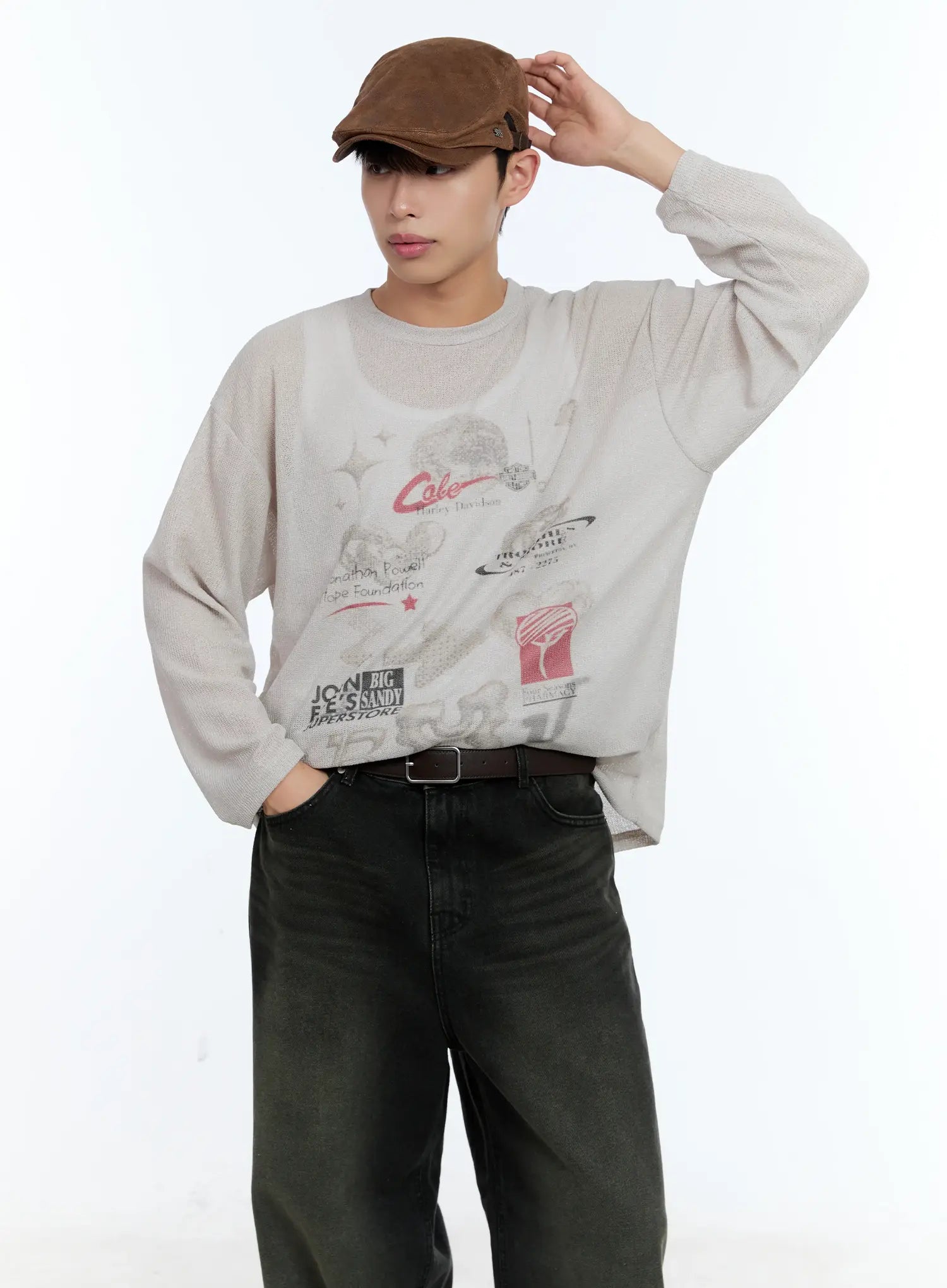 Men's Graphic Linen Long-Sleeve Tee IL515