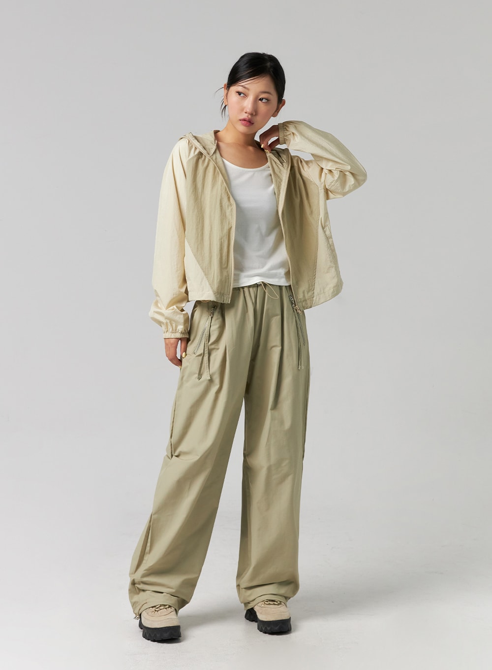 Elastic Waist Nylon Wide-Leg Pants CG329