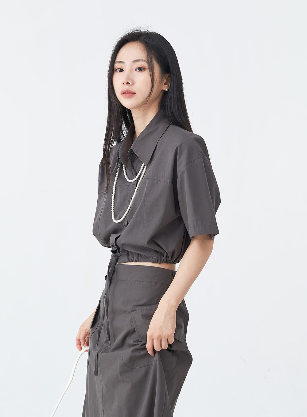 Drawstring Cropped Shirt UU1407