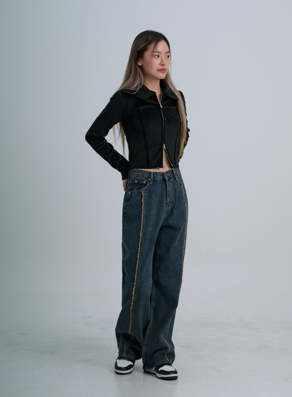 Retro Stitching Wide Denim Pants CO21